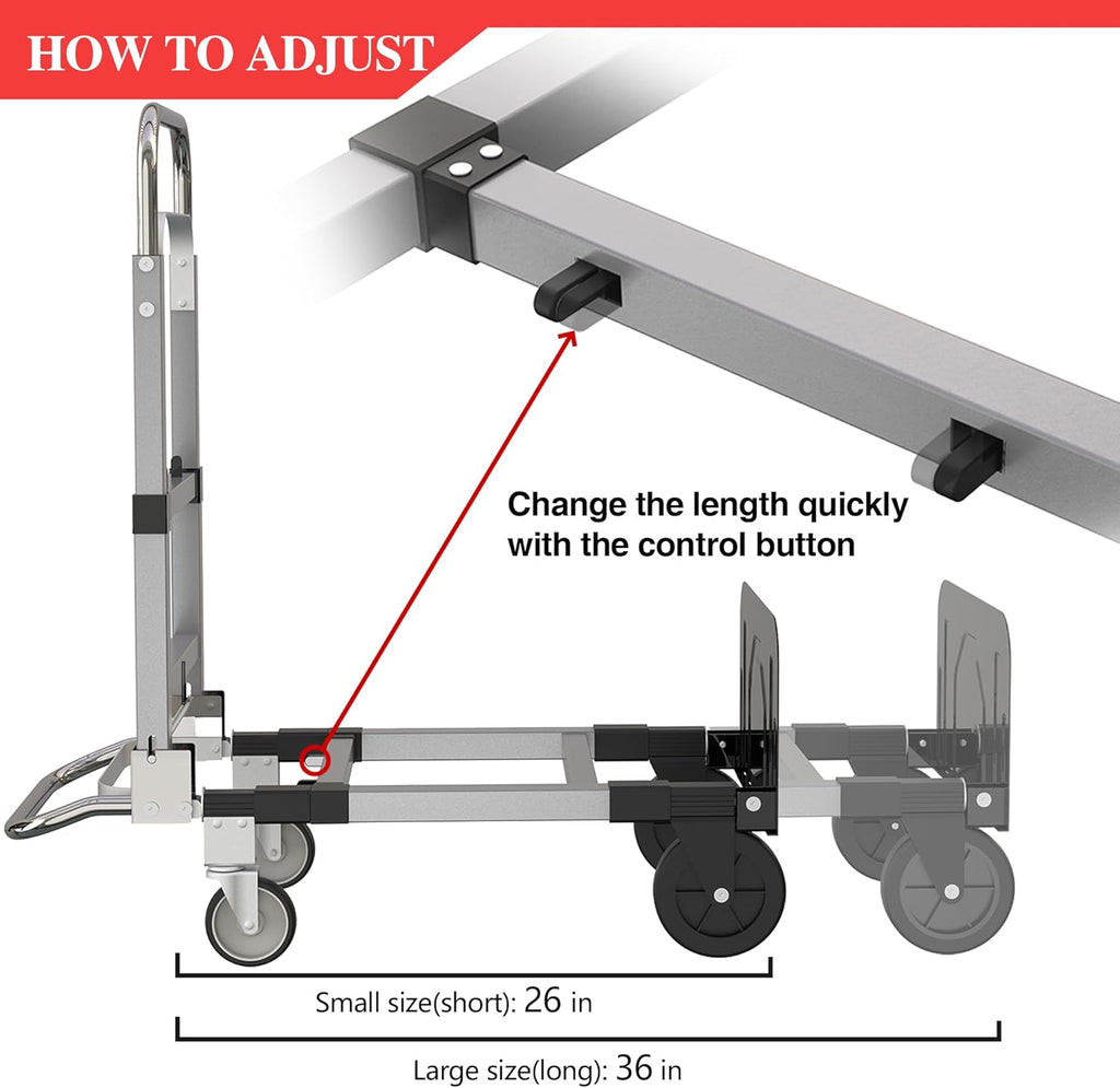 Foldable Hand Truck Moving Dolly Cart with 4 Wheels, 500 Lbs Load,2 Straps, Pre-Assembled, Save Room, Easy Folding