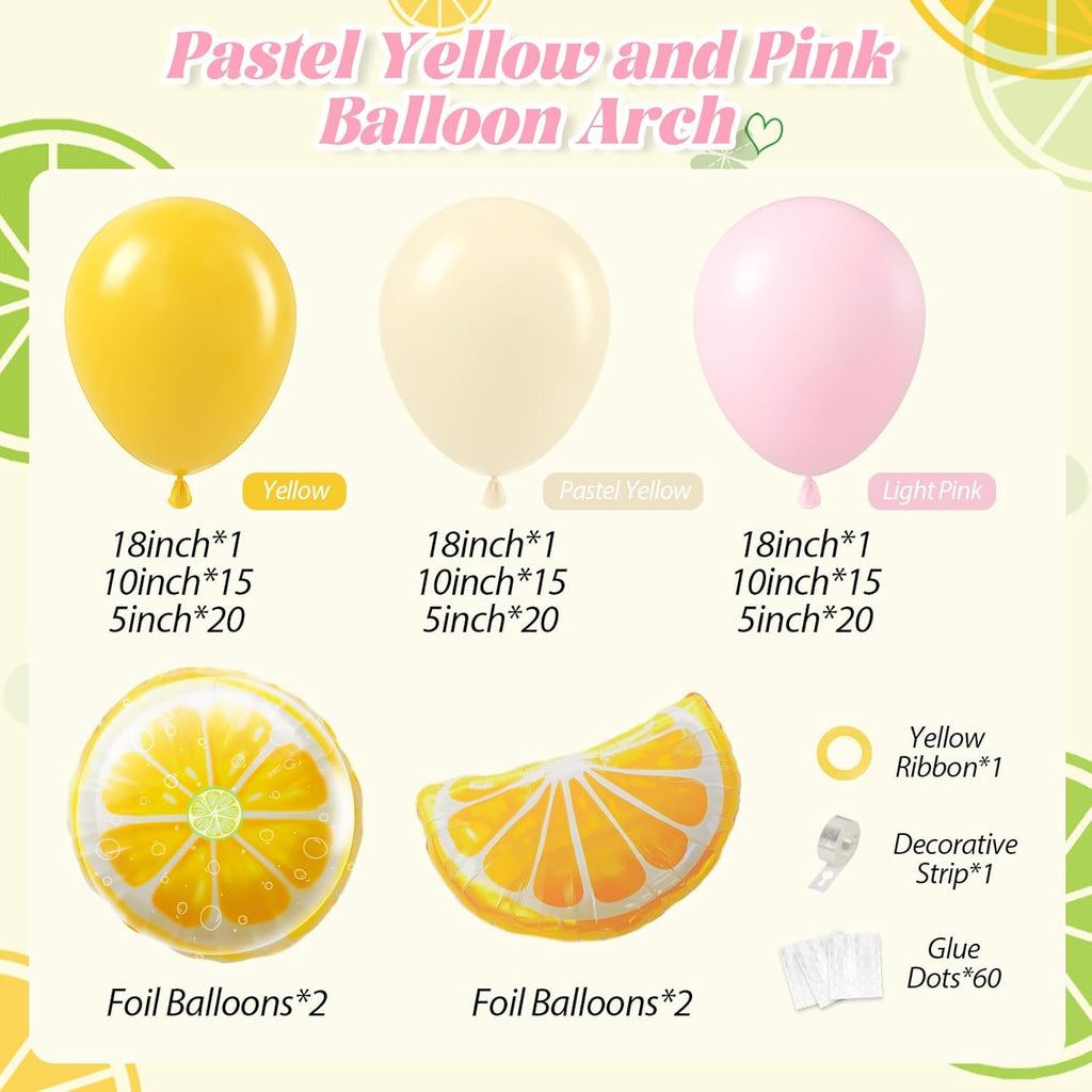 Lemon Balloon Arch, Pink and Yellow Balloon Arch Kit with Pastel Yellow Light Pink Foil Balloons for Lemon Baby