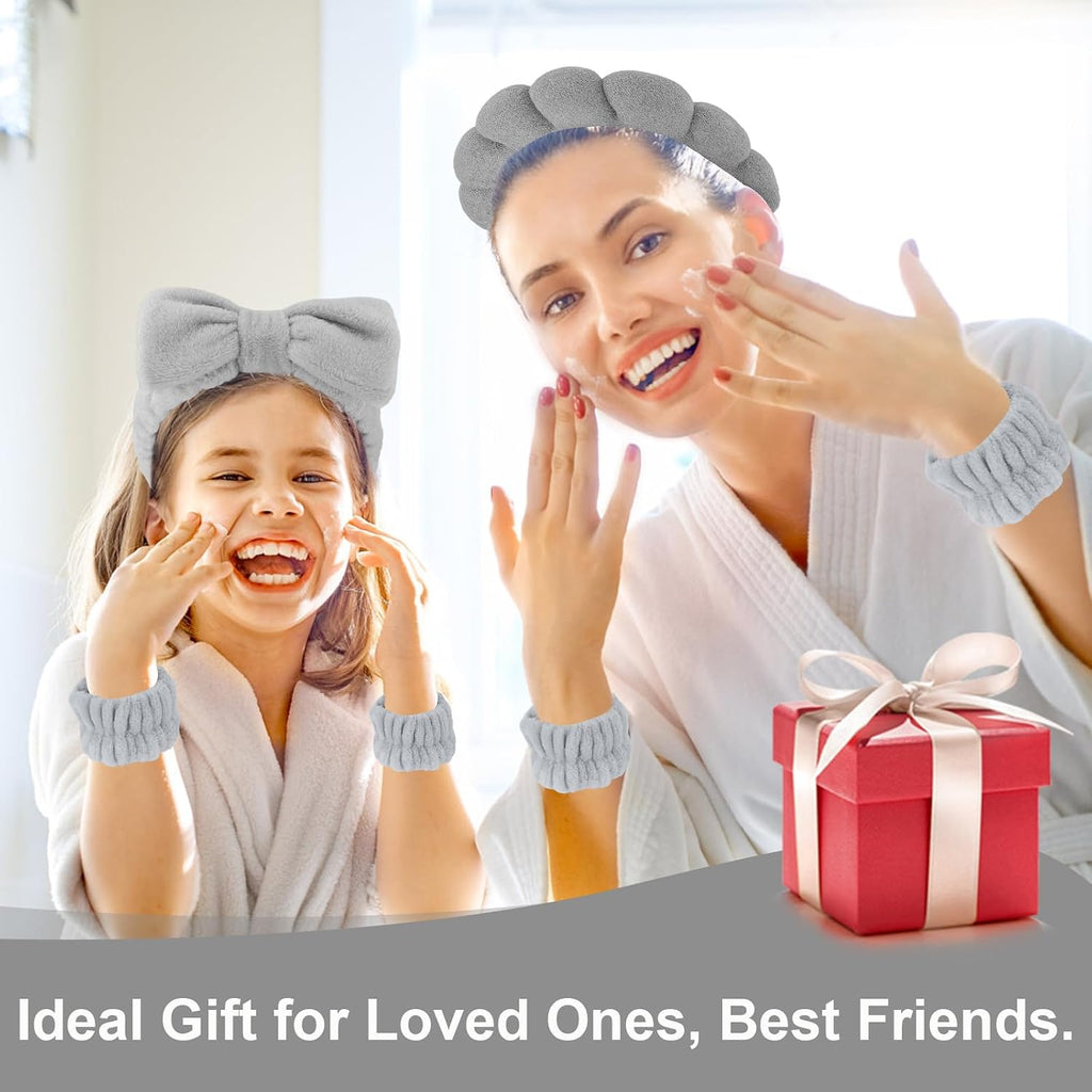 Sponge Spa Headbands Wristband Set with Hair Clips Skincare Headbands for Washing Face Non Slip Puffy Terry Cloth