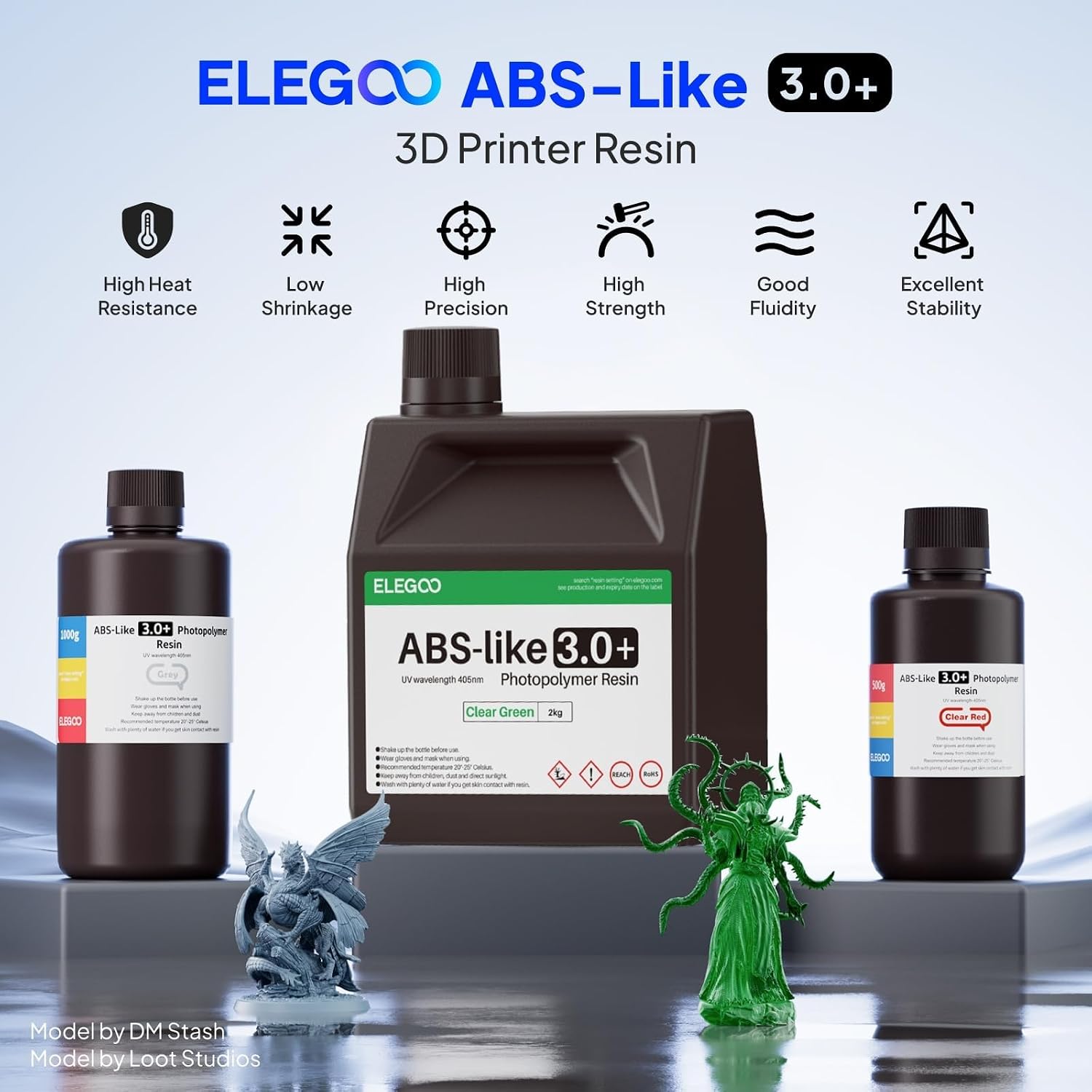 ELEGOO ABS-Like 3.0+ 3D Printer Resin Grey 1000g | Upgraded 3D Printer Photopolymer Resin, Higher Heat-Resistance