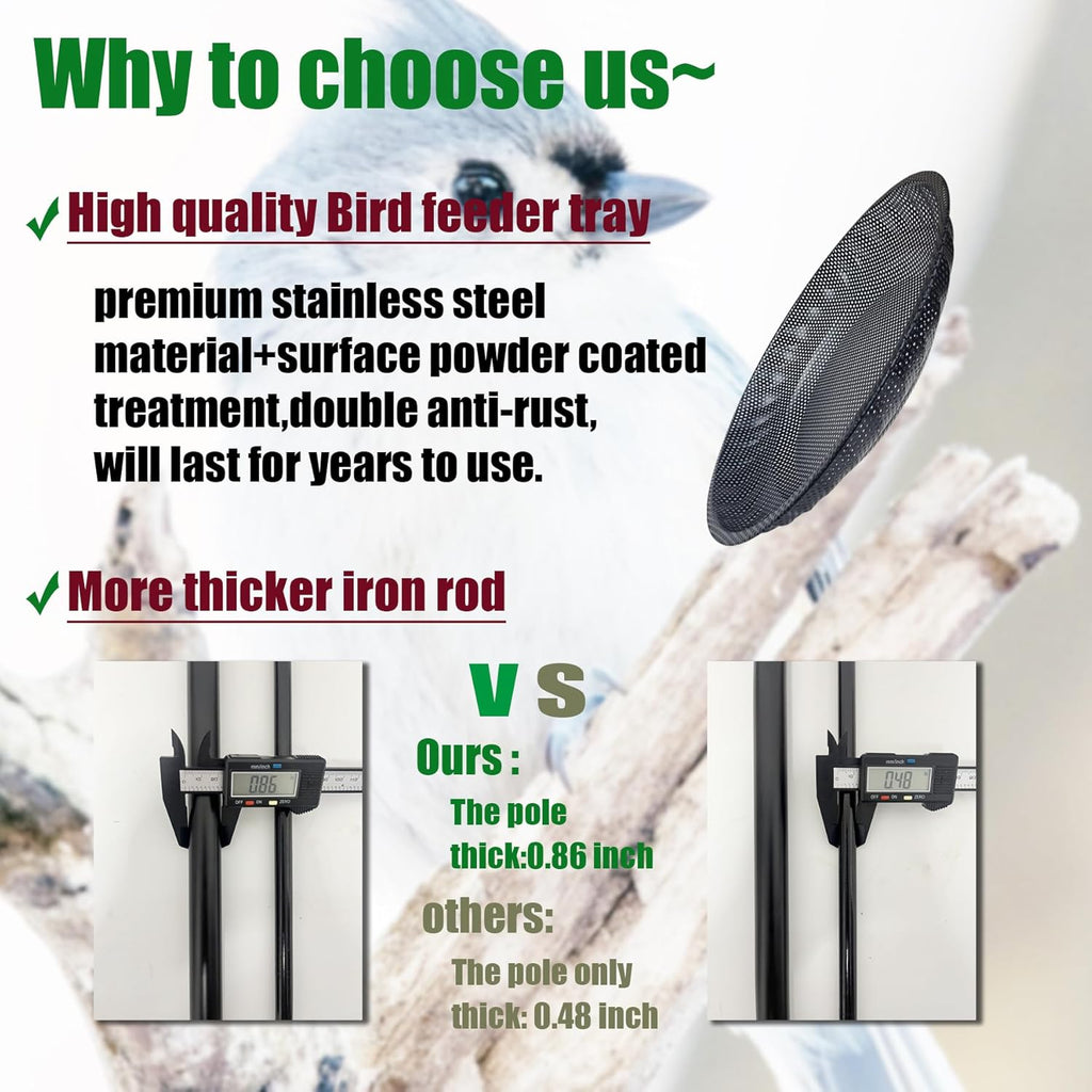 Standing Bird Feeder Tray,11.8" Stainless Steel Large Platform Bird Feeder Mesh Seed Tray with Adjustable Heavy Duty