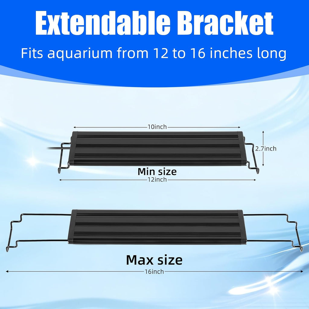 LED Aquarium Light, with Dimmer for 12-16 Inch Fish Tank, Brightness Adjustable, Full Spectrum, Day Mode and Night Mode