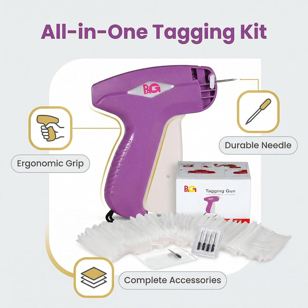Standard Tagging Gun Price Tag Attacher Gun for Clothing with 5 Needles and 2000 2inch Barbs Fasteners, Purple