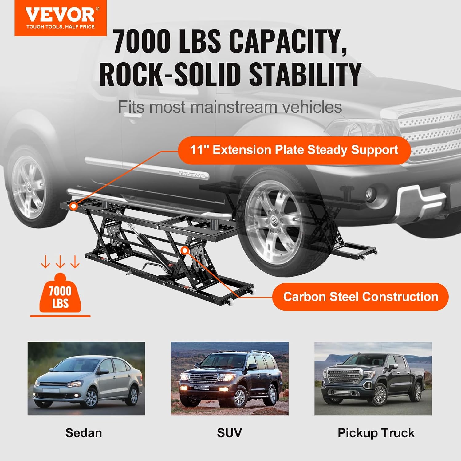 Portable Car Lift - 7,000 LBS Capacity, 26.8" Max. Height, Heavy-Duty Carbon Steel Truck Lift with 120V Power Unit