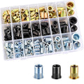 Wensilon Rivet nut Assortment kit Metric (336PCS) Black zinc Yellow Galvanized Finish Flat Head Rivet nut kit Thread Insertion nut Roller Body (M3 M4 M5 M6 M8 M10 M12)