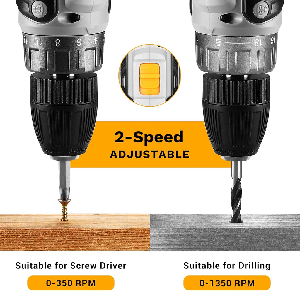 Power Drill Cordless: DEKOPRO Cordless Drill 20V Electric Power Drills Set Tool Drills Cord-less Set with Battery and