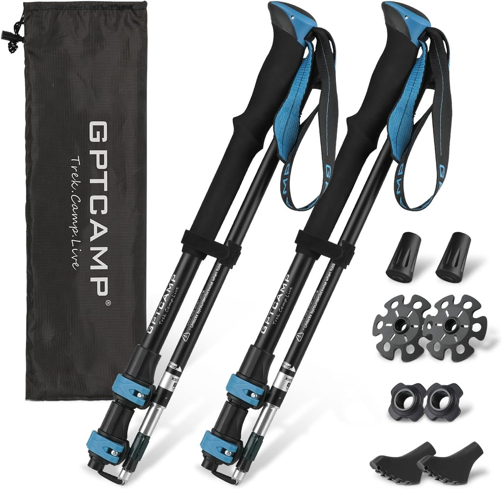 Aluminum Collapsible Trekking Poles with EVA Grips | Adjustable Hiking Poles, Ultralight Travel,Quick Locks
