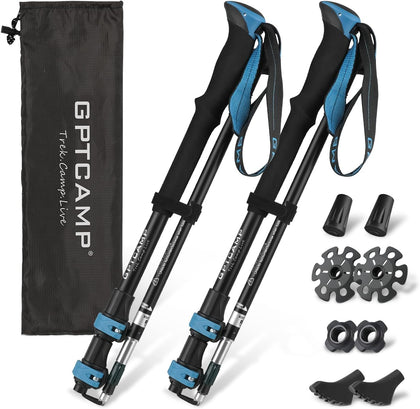 Aluminum Collapsible Trekking Poles with EVA Grips | Adjustable Hiking Poles, Ultralight Travel,Quick Locks