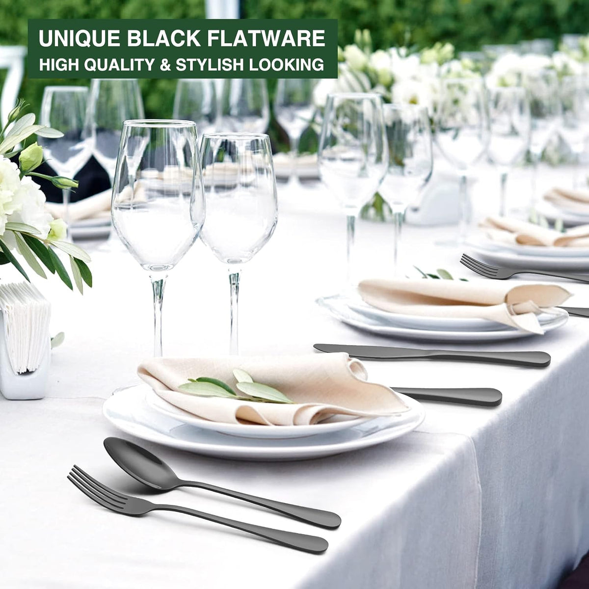 60-Piece Black Silverware Set with Organizer, AIVIKI Stainless Steel Flatware for 12, Cutlery Utensil Set for Home