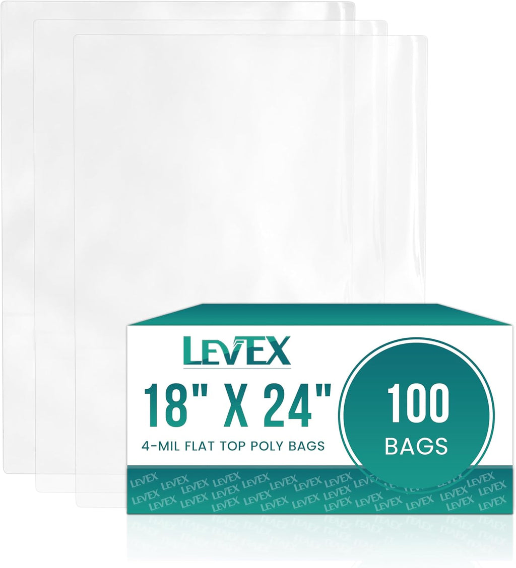 18" x 24" (100 Count) Open End Flat Top - 4-Mil Super Heavy Duty Clear Poly Bags for Packaging, Shipping, Storage &