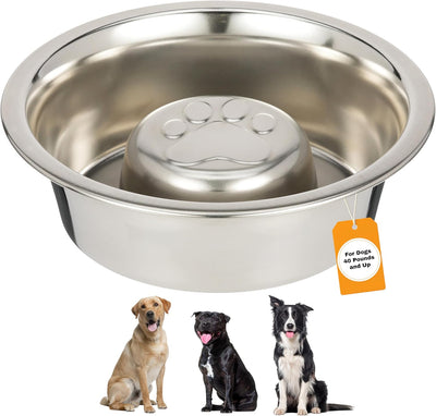 Stainless Steel Slow Feed Dog Bowl for Fast Eating Large Breed, Metal Slow Feeder Dog Bowl Fits in Large Neater