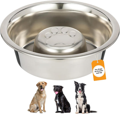 Stainless Steel Slow Feed Dog Bowl for Fast Eating Large Breed, Metal Slow Feeder Dog Bowl Fits in Large Neater