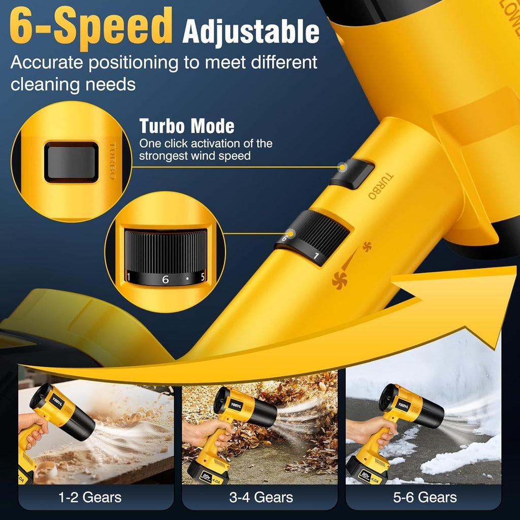 Leaf Blower Cordless, Handheld Leaf Blower with 2 X 4.0Ah Battery and Charger, Snow Blower with 6 Speed Modes