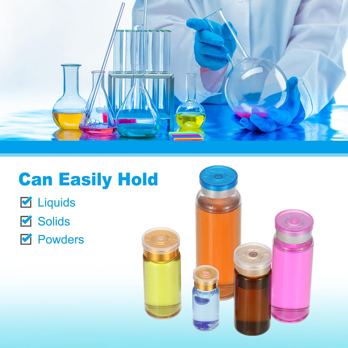 12pcs 2ml Clear Borosilicate Glass Sample Vials with Aluminum Plastic Cap and Rubber Stopper for Lab Solid Liquid