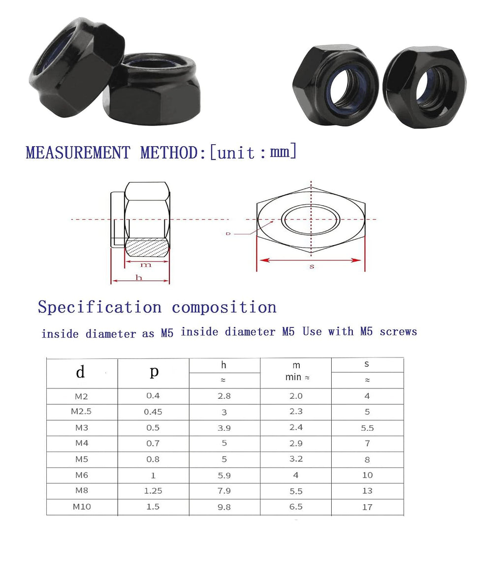 110-piece Set M3 Nylon Lock Nuts M3*0.5mm, Black Anti-Loosening Self-Locking Nuts