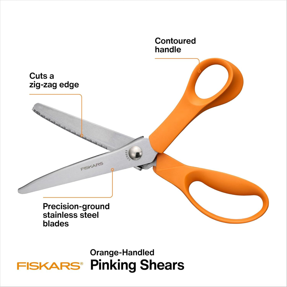 8" Orange-Handled Pinking Shears for Fabric Cutting & Sewing | Zig Zag Scissor Blades Prevent Fraying, Ergonomic