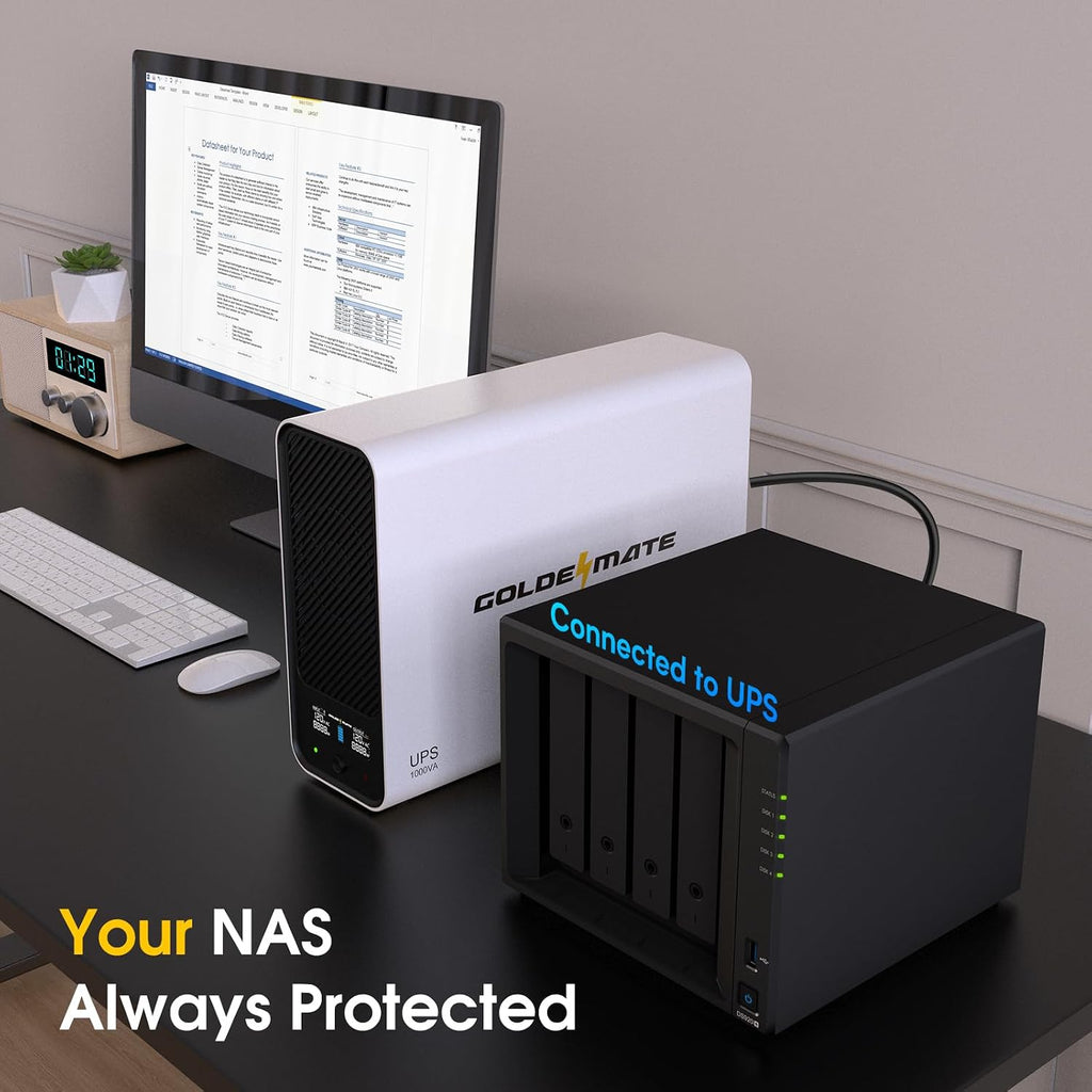 1000VA/600W Lithium UPS Battery Backup & Surge Protector, White | Pro Version with Communication Port, Pure Sine
