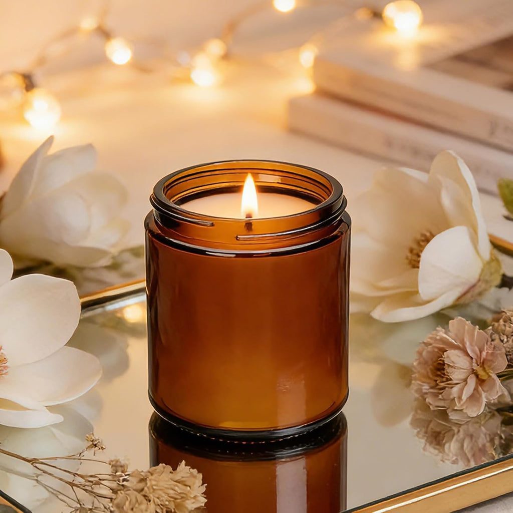 8 oz Amber Glass Candle Jars with Lids,12 Pack Airtight Candle Containers | Empty Round Food Storage Containers with