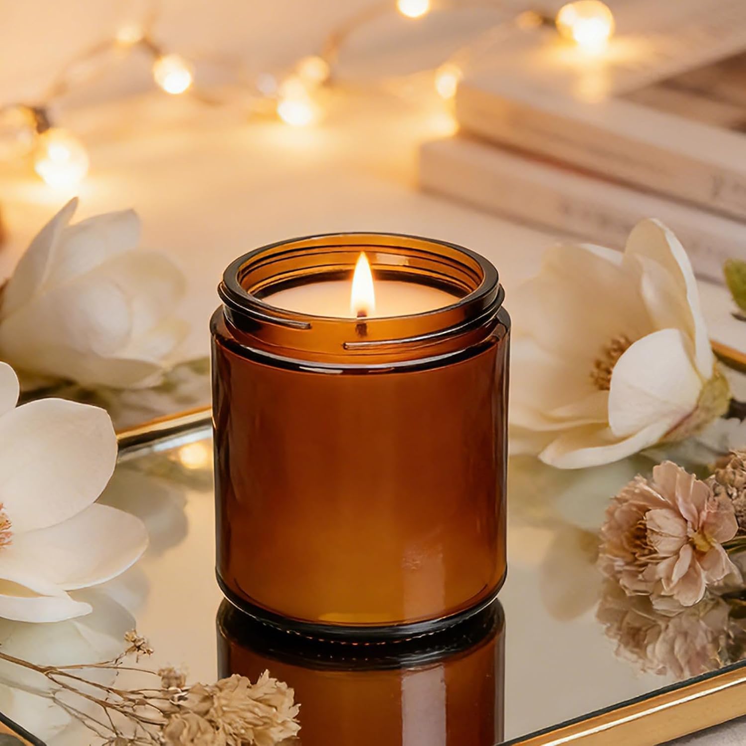 8 oz Amber Glass Candle Jars with Lids,12 Pack Airtight Candle Containers | Empty Round Food Storage Containers with