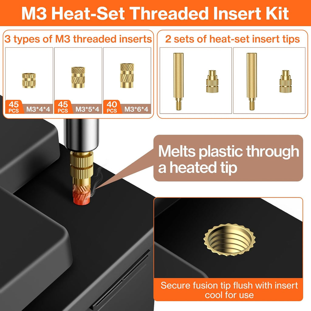 Preciva Threaded Inserts Screw Kit, M3 Heat Set Insert Tool for 3D Printing