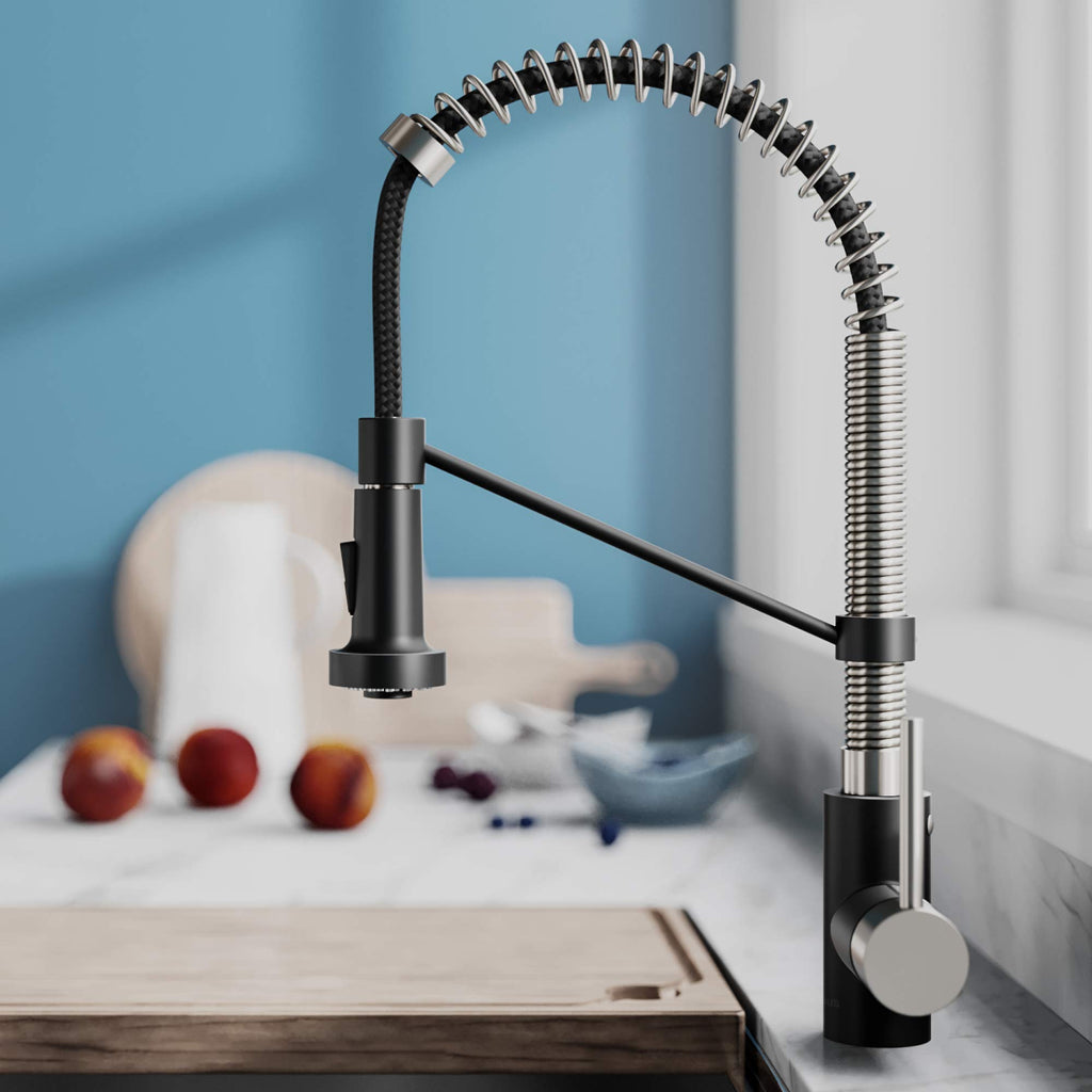 Stainless Steel Matte Black Pull Down Kitchen Faucet KPF-1610SFSMB