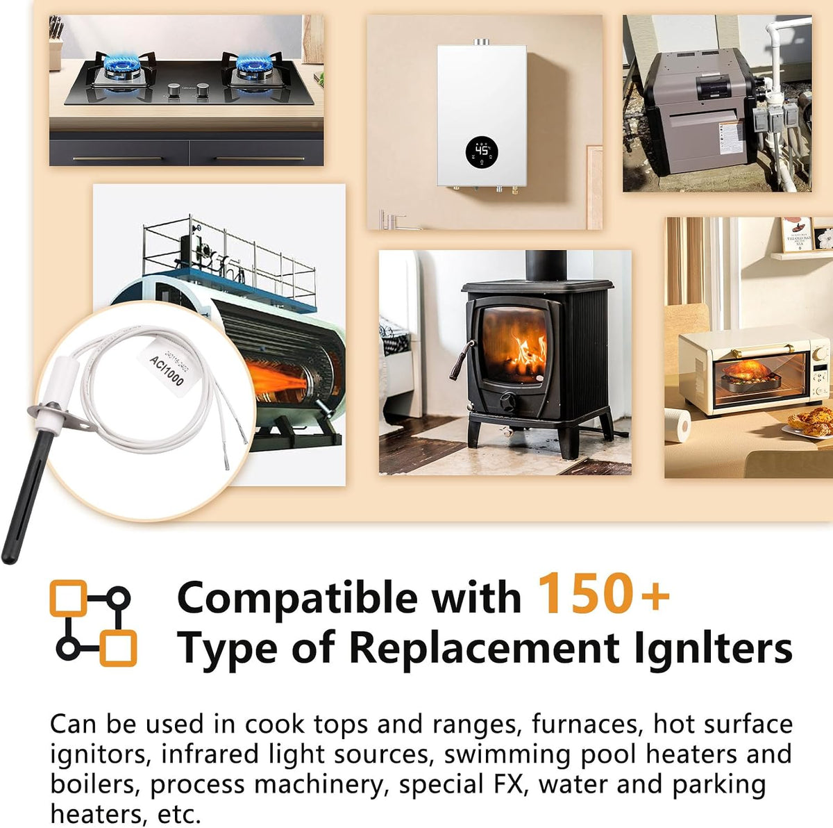 H150 Universal Ignitor, Silicon Nitride Hot Rod Igniter for Gas Furnace