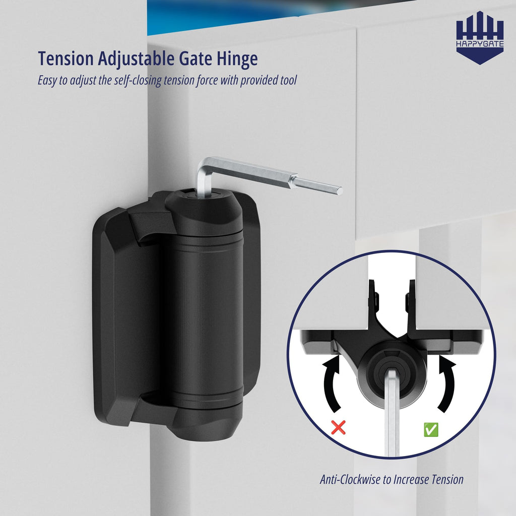 Self Closing Gate Hinges Adjustable Tension with Safety Cap, 2Pcs