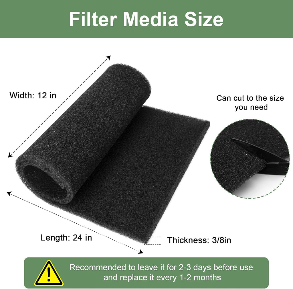 Air Filter Foam Sheet Material Replacement for UNI 12" x 24" x 3/8" Filter