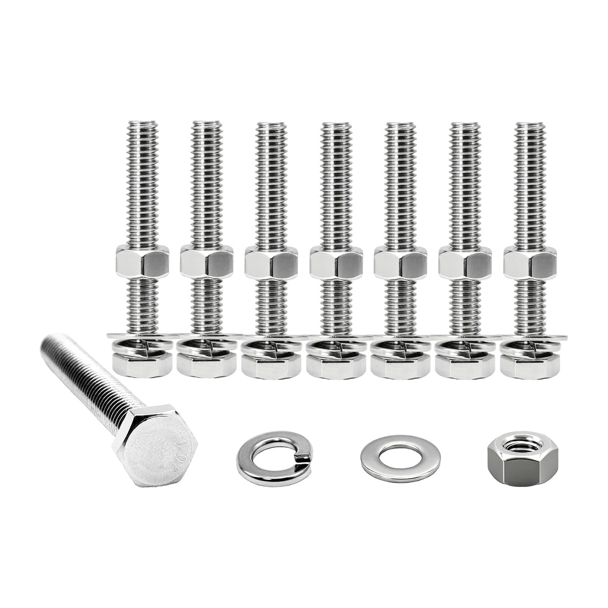5/16-18 x 2-1/2" Hex Bolt Set with Nuts, Flat & Lock Washers - 304 SS