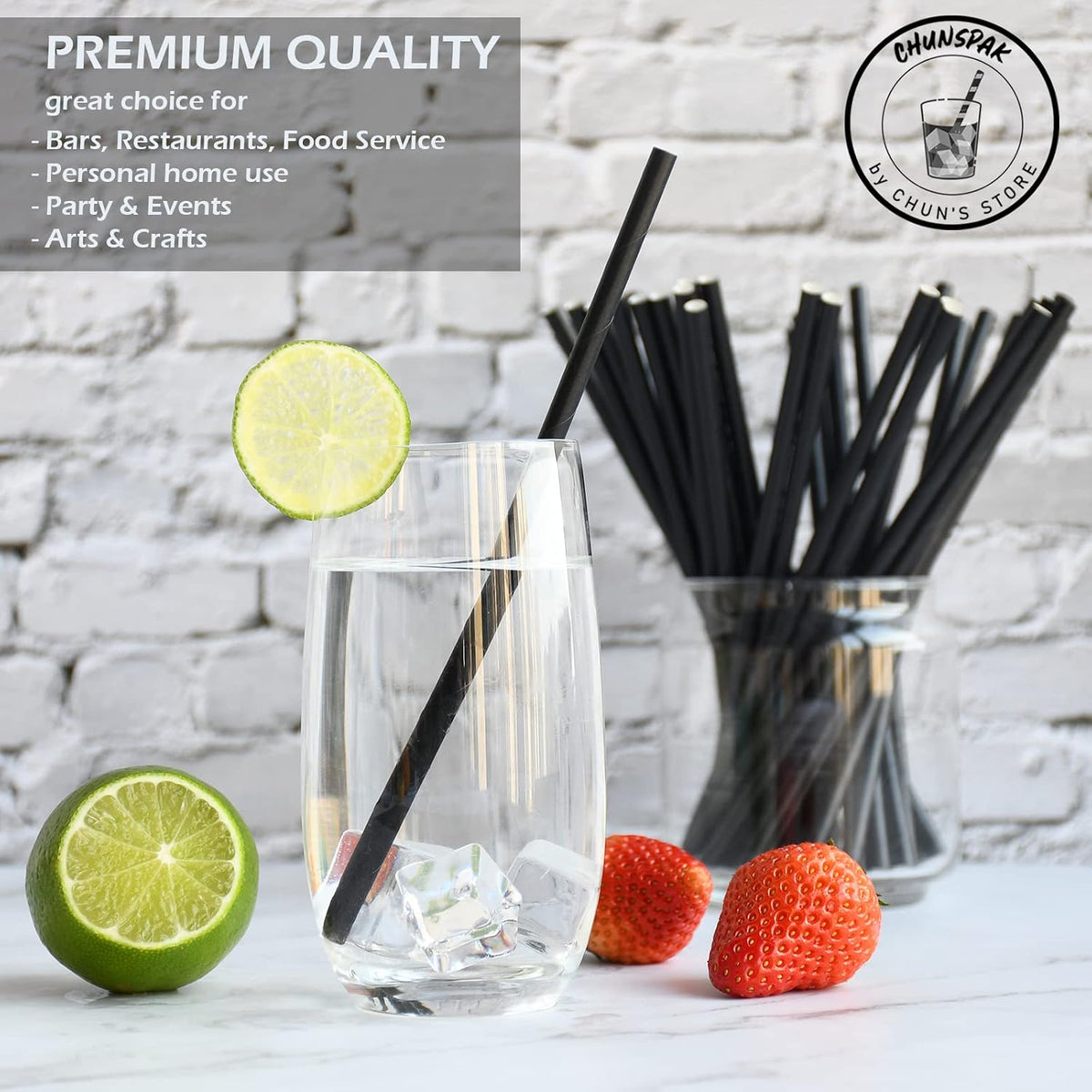 Black Paper Straws 1000 Count, Compostable Cocktail Straws 7.75" Disposable