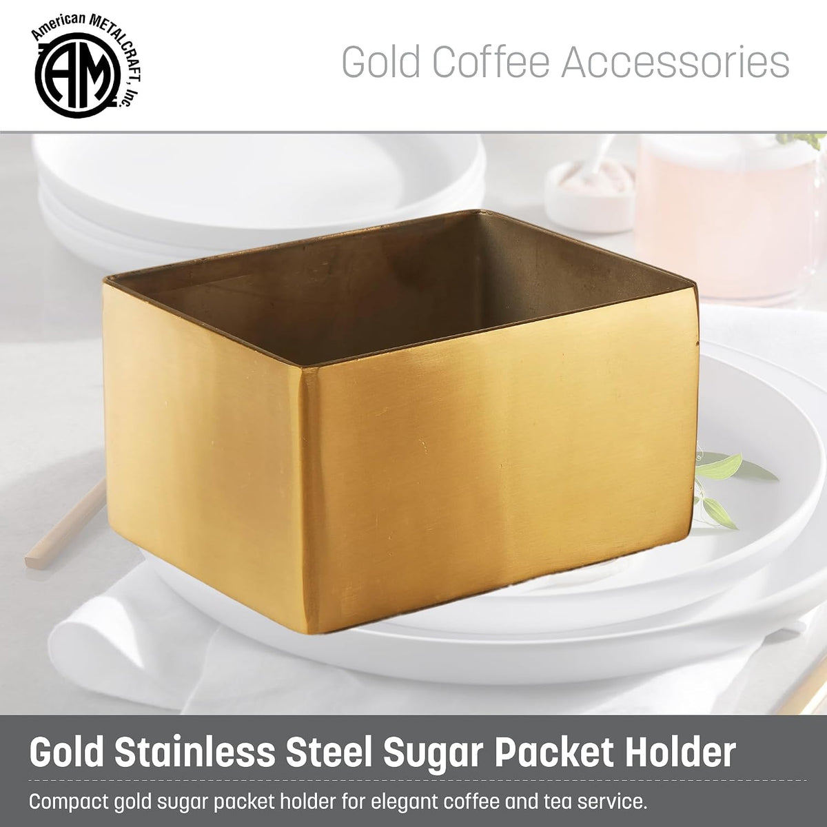 GSPH4 Rectangular Gold Sugar Packet Holder, Satin Finish, 2-3/4 inches L Square