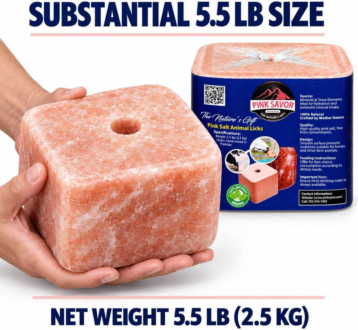 Compressed Himalayan Pink Salt Lick Blocks 5.5 lb Each, Pack of 2 for Horses