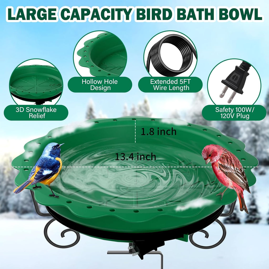 Heated Bird Bath for Deck Railing, 100W Heated Birdbath for Outdoors, Green