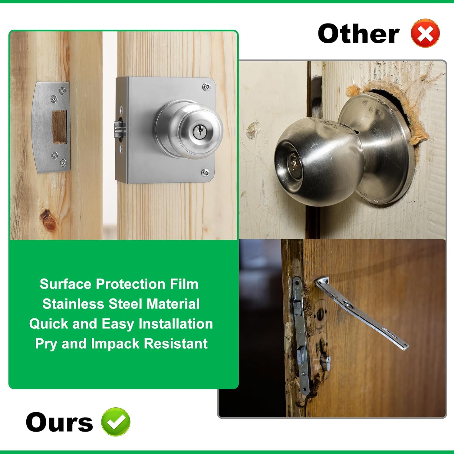 MP9454 Reinforcement Plate & Strike Plate for 1-3/8" Doors, 2-3/8" Backset | Stainless Steel,Includes Door Strike