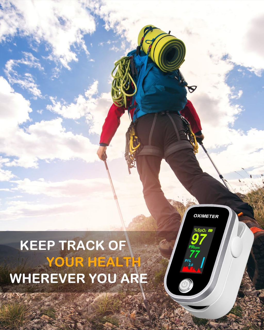 Pulse Oximeter Fingertip - Oxygen Meter Finger Pulse Oximeter - Blood Oxygen Saturation Monitor with Heart Rate and