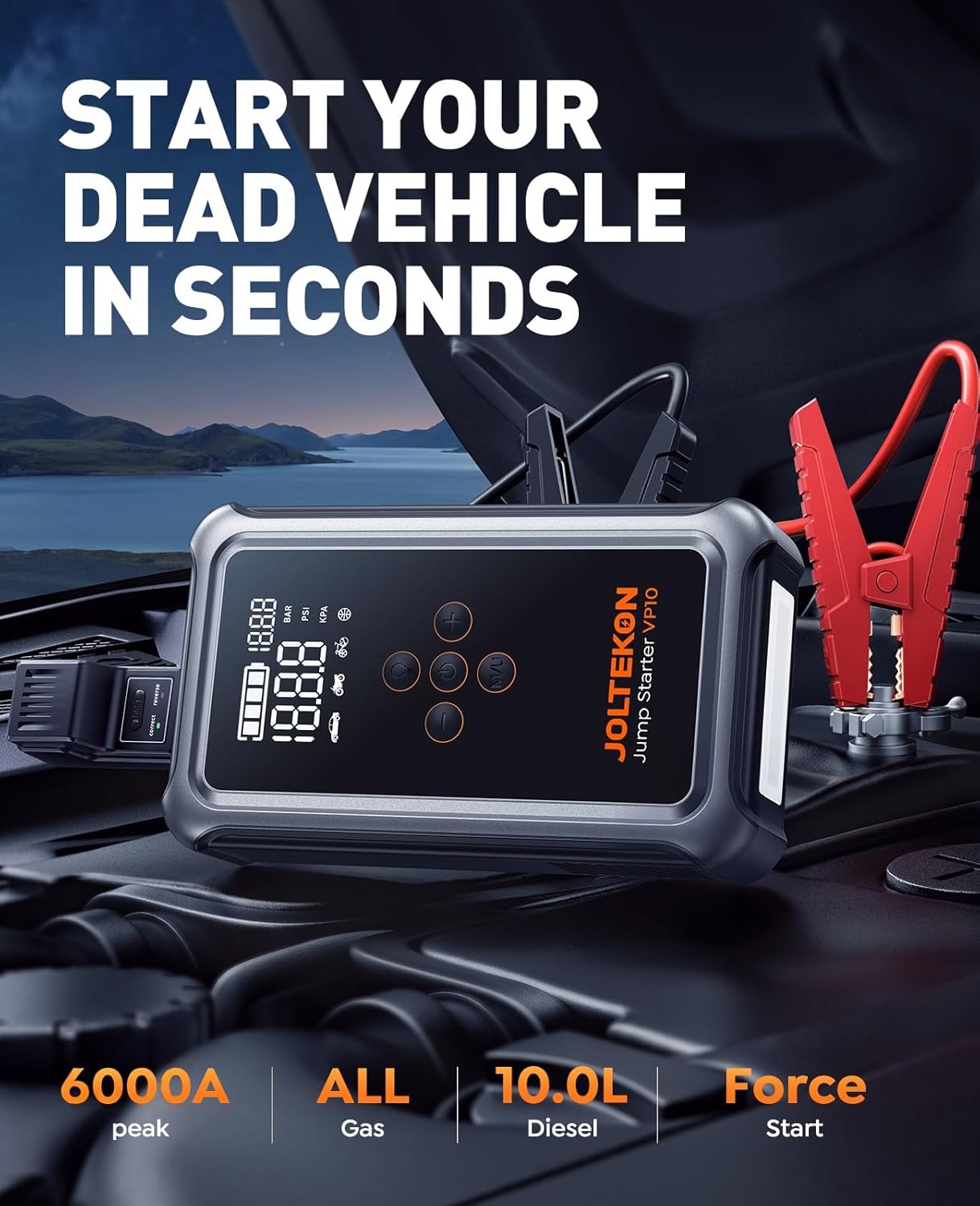 Car Battery Jump Starter with Air Compressor 6000A 150PSI, Car Jumper Starter Portable (All Gas/10L Diesel), Jump Box