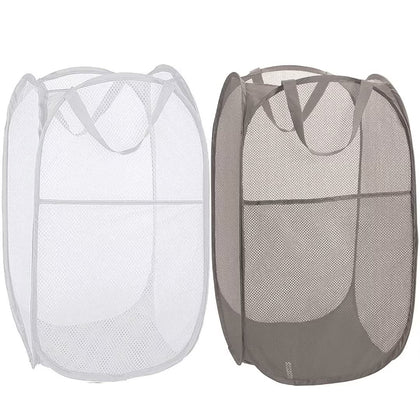 Deluxe Strong Mesh Pop up Laundry Hamper Basket with Side Pocket Foldable Hamper for Laundry Room, Bathroom, Kids