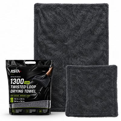 Car Drying Towel,1300GSM Twisted Loop,24"x36"+16"x16",2-Pack,Microfiber