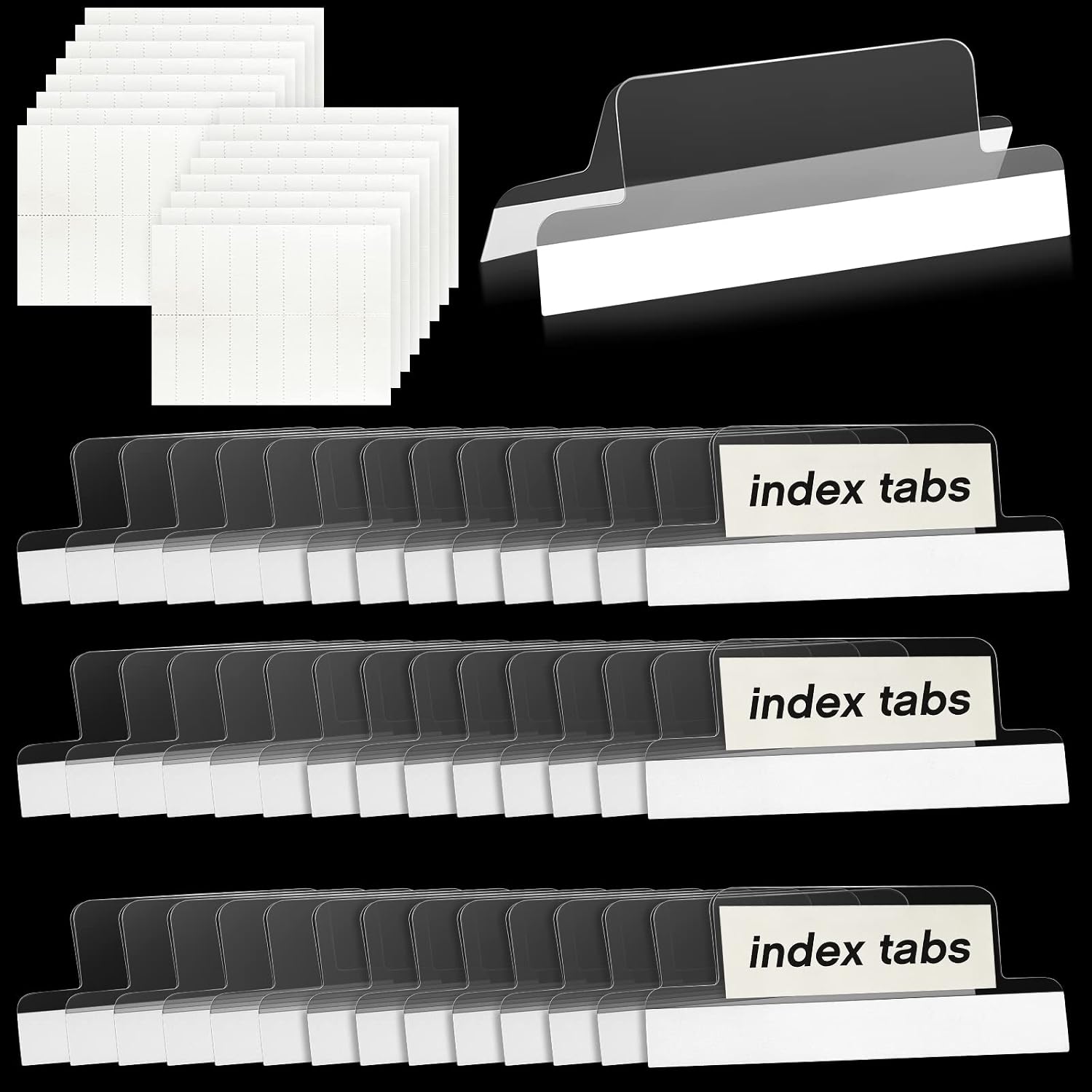 50 Pieces 2 Inch Insertable Self-Adhesive Tabs with Printable Inserts with File Folder Labels Sticky Plastic Index