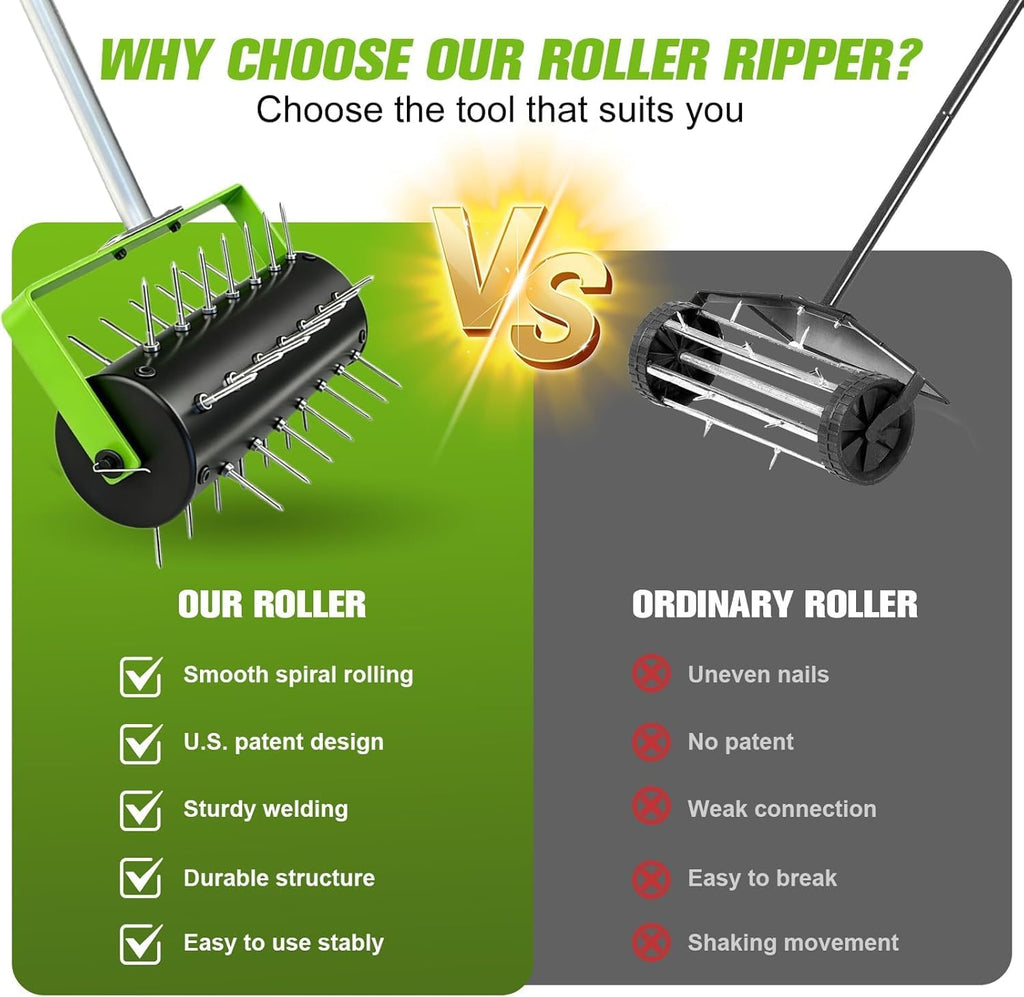 Rolling Lawn Aerator Tool Heavy Duty Manual Push Aerator Lawn Tool with 42 Spikes Lawn Aerator Spike Tool for