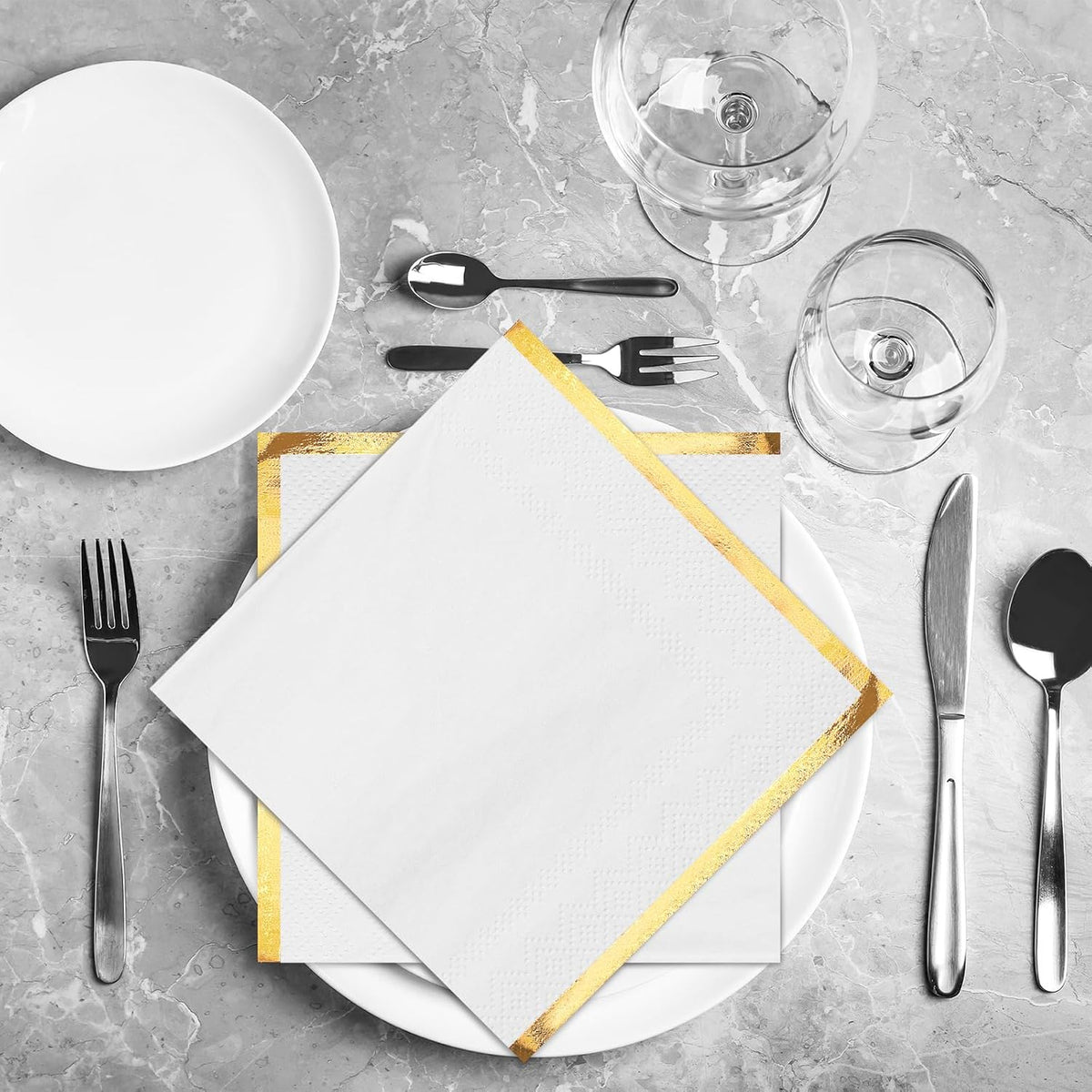 100 Pack 2 Ply Cocktail Napkins Gold Foil Edge 5x5 In,White