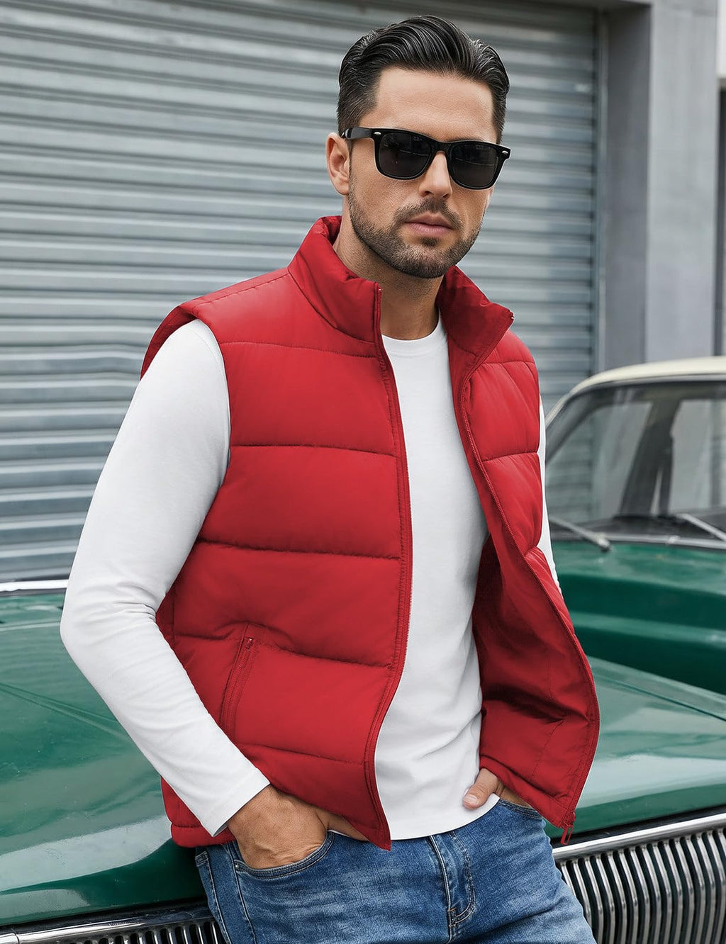 Men's Puffer Vest Casual Sleeveless Outerwear Jacket with 3 Pockets