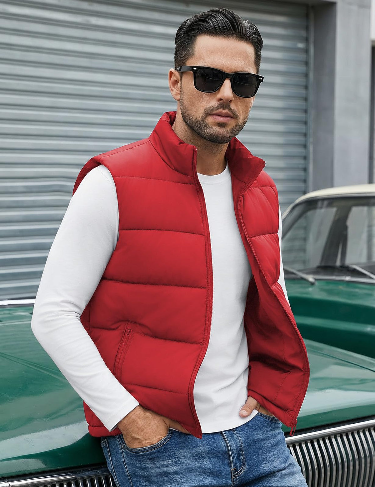 Men's Puffer Vest Casual Sleeveless Outerwear Jacket with 3 Pockets