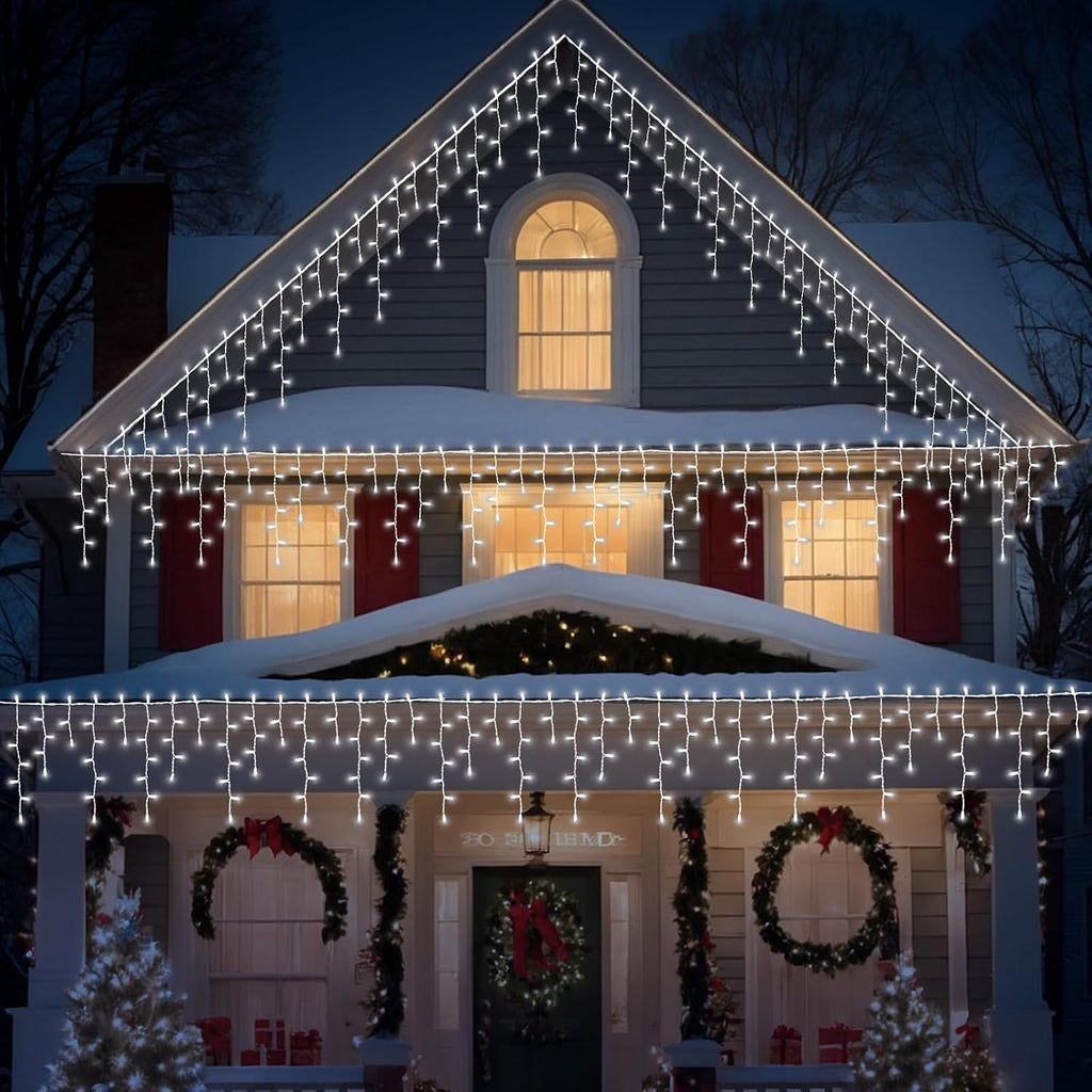 100 LED Icicle Lights String Light Warm white Christmas Decoration Plug in Waterproof Professional Grade Outdoor