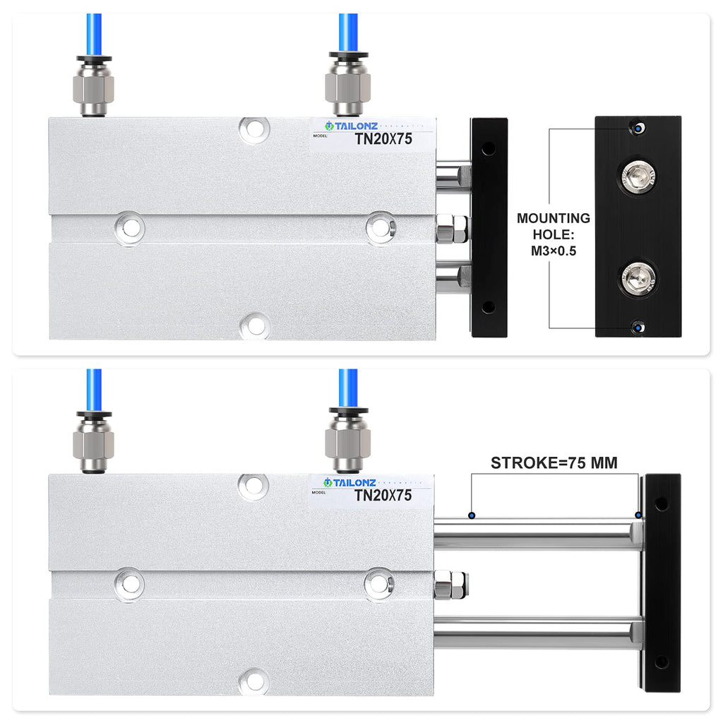 TAILONZ TN20-75 20mm x 75mm Double-Rod Cylinder