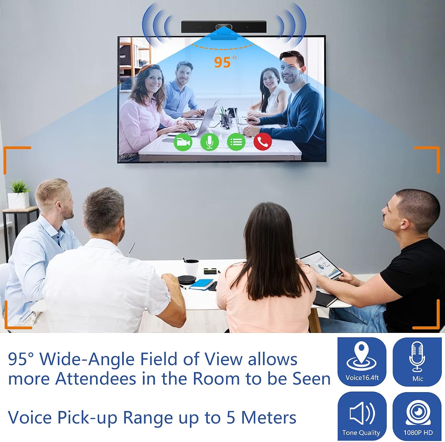 Conference Room Camera, 3-in-1, 1080p Full HD Webcam with Microphone and Speaker, USB Plug and Play, Wide Angle Video