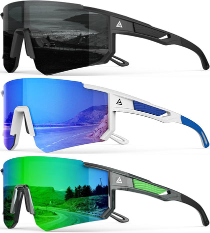 Polarized Sports Sunglasses for Men Women, UV400 Protection Mens Sunglasses Wrap Around Sun Glasses for Cycling Running