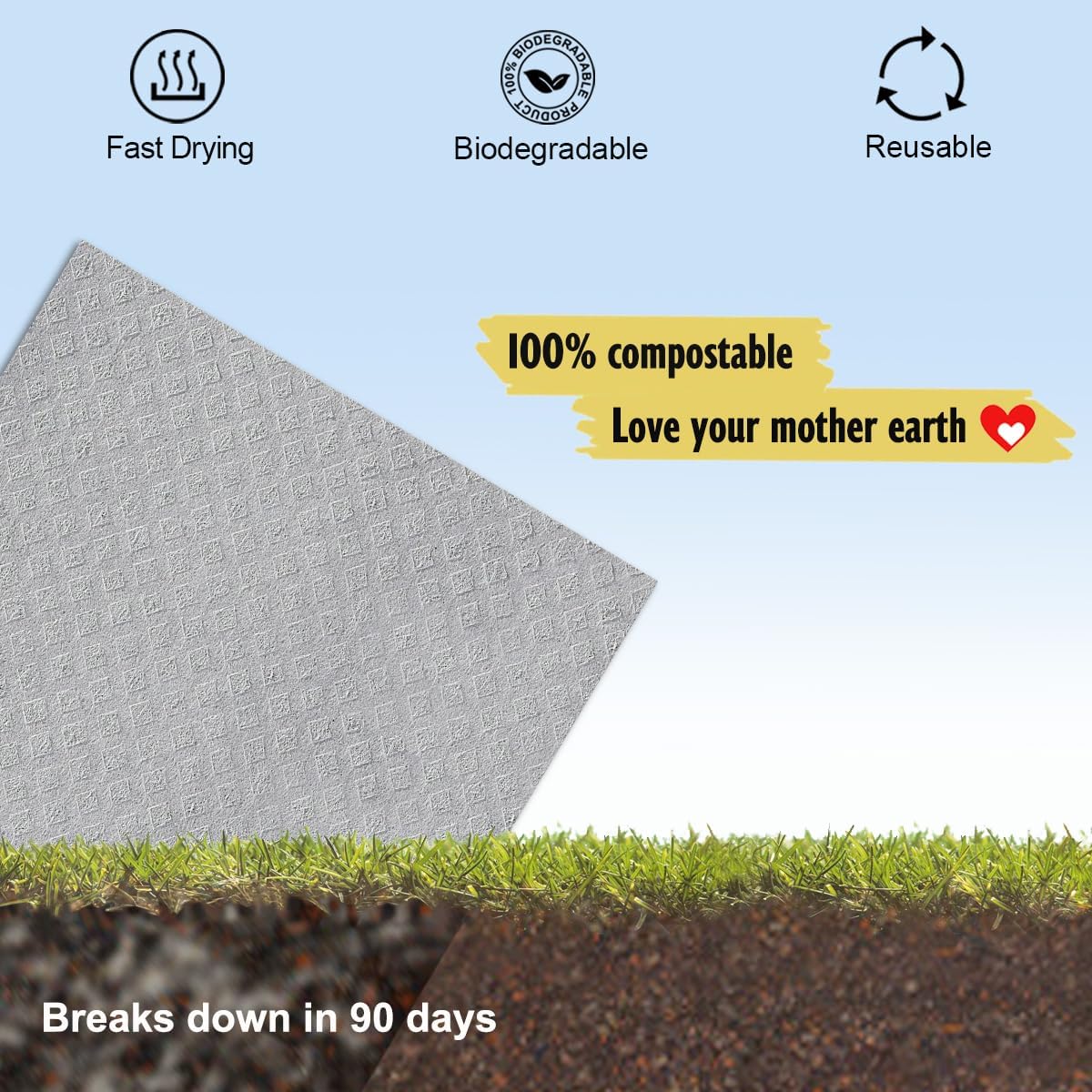 Swedish Dishcloths for Kitchen, 10 Pack Cellulose Sponge Cloths