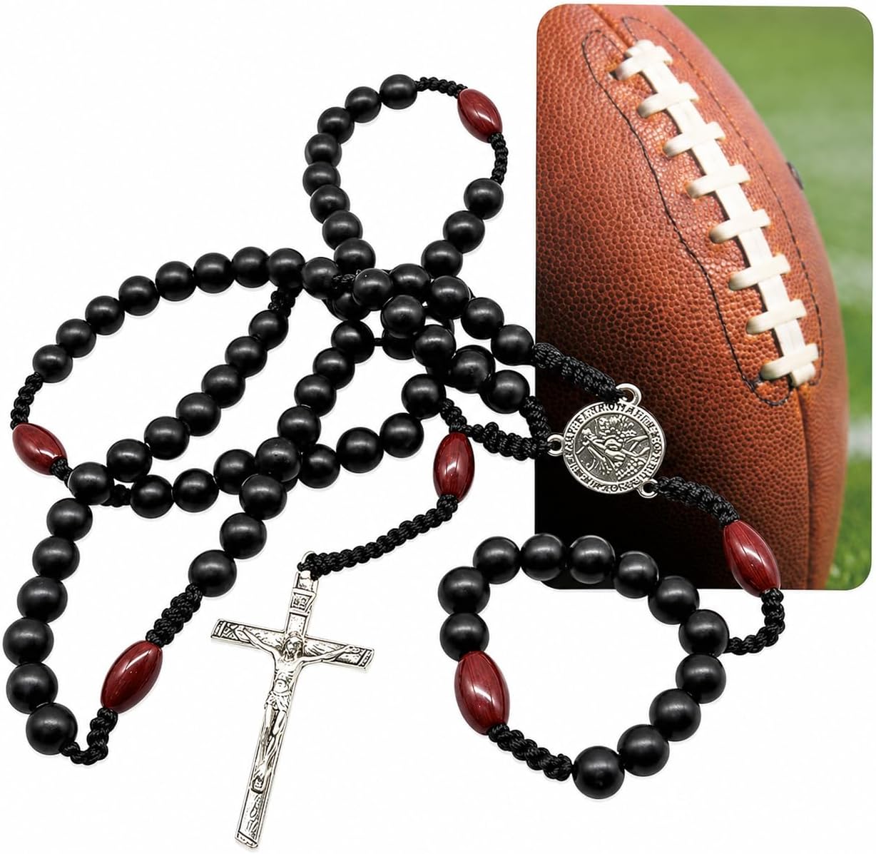 Football Rosary Set Saint Sebastian Patron Athletes with Prayer Card