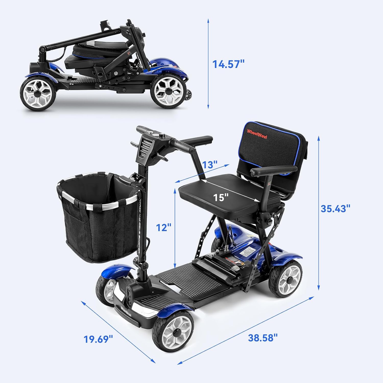 Lightweight Mobility Scooter for Seniors, 20-25 Miles Portable Mobility Scooter for Travel, Removable Lithium